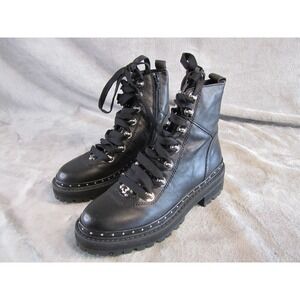 Rainier Black Leather Platform Combat Boots Studded Lug Sole RAIN15S1 Womens 6M